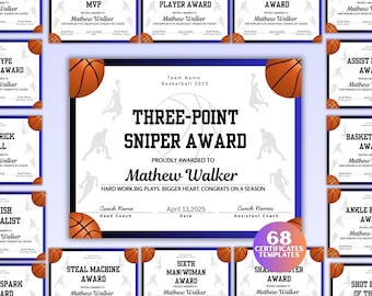 Editable Basketball Certificates | Basketball Team Awards | Certificates | End of Season Awards | Basketball Superlatives | Team Trophy