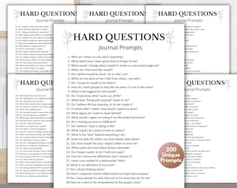 200 Hard Questions Journal Prompts, Self-Discovery Writing Prompts, Difficult Question PDF Prompts, Self-Reflections, Inner Healing