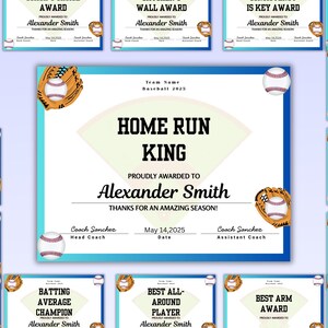 Editable Baseball Awards Templates | Baseball Certificate | Baseball Awards | Unique End of Season Certificates | Canva Template
