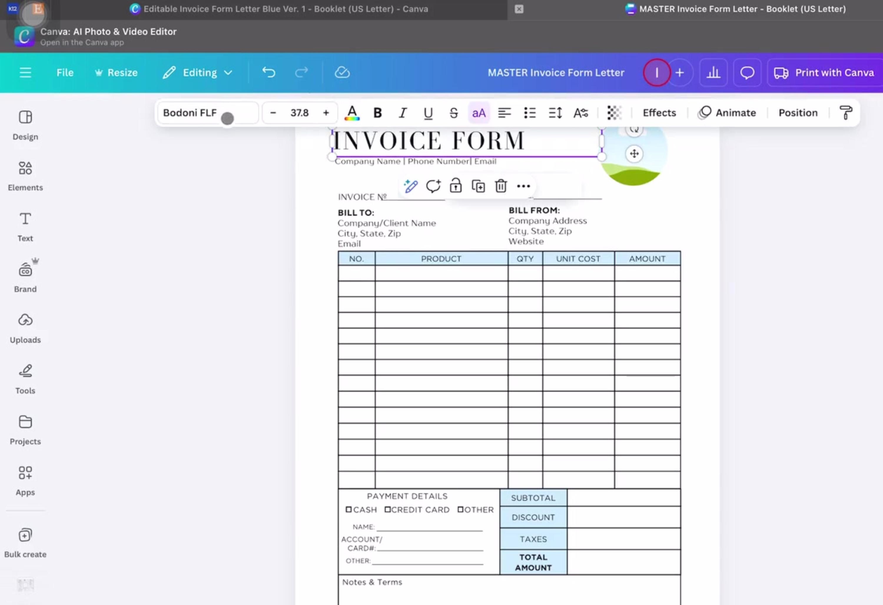 Editable Invoice Template | Canva Template | Small Business Forms ...