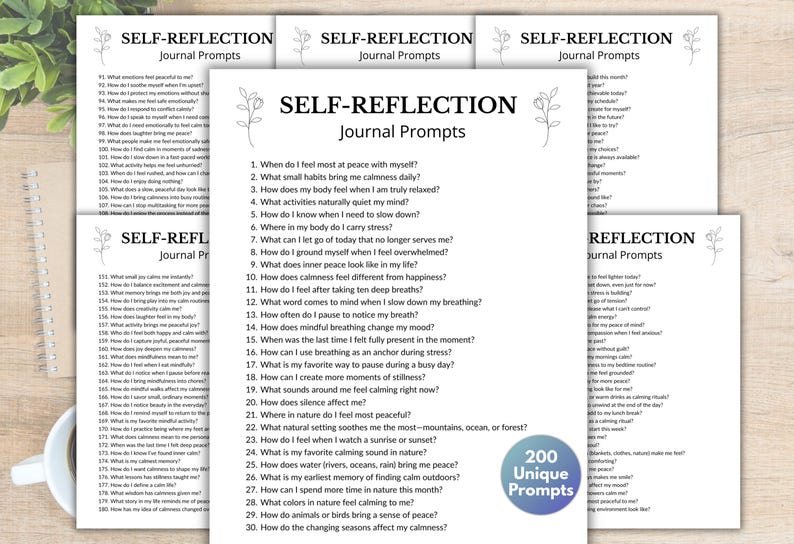 200 Self-Reflection Journal Prompts, Self-Discovery Writing Prompts, 5 Minutes Journaling, Difficult Questions, Guided Journal Prompts image 1