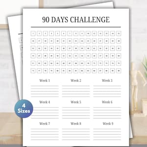 Modello di sfida di 90 giorni, tracker delle abitudini stampabile, tracker dell'acqua, definizione degli obiettivi, pianificatore della motivazione, tracker del fitness, routine di pulizia