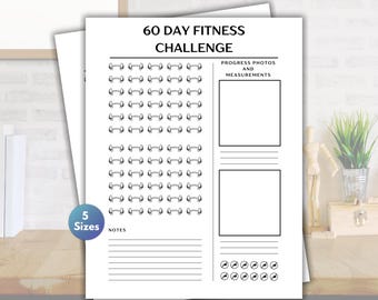 60 Day Fitness Challenge Bundle, Printable Workout Tracker, Weight Loss Tracker, Hydration Tracker, Printable Fitness Tracker, Workout Plan