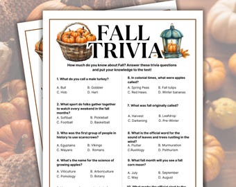 Fall Trivia Game, Autumn Printable Games, Fall Printable Games, Fall Office Party Games, Fall Themed Quiz, Fall Trivia Questions & Answers