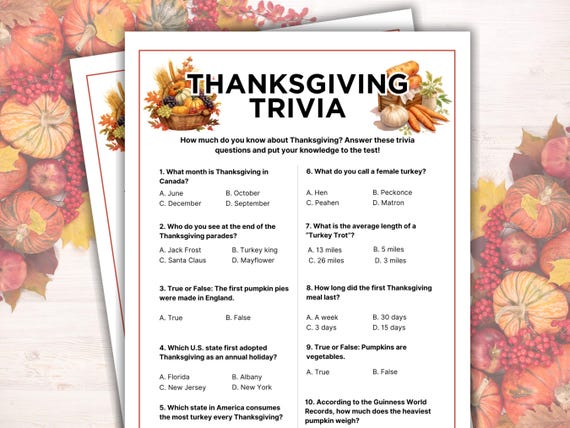 Thanksgiving Trivia Game, Fun Friendsgiving Games, Thanksgiving Party Game Printable, Family Trivia Night, Fall Trivia for Teens and Adults
