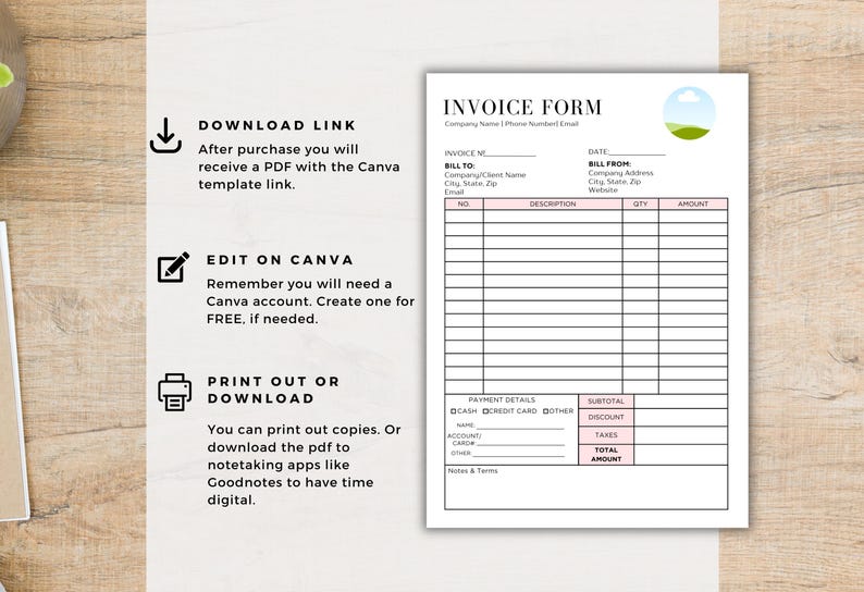 Editable Invoice Template | Canva Template | Small Business Forms ...