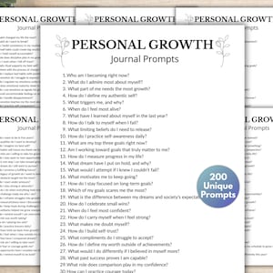 200 Personal Growth Journal Prompts, Self-Discovery Writing Prompts, 5 Minutes Journaling, Self-Reflection, Difficult Questions, PDF