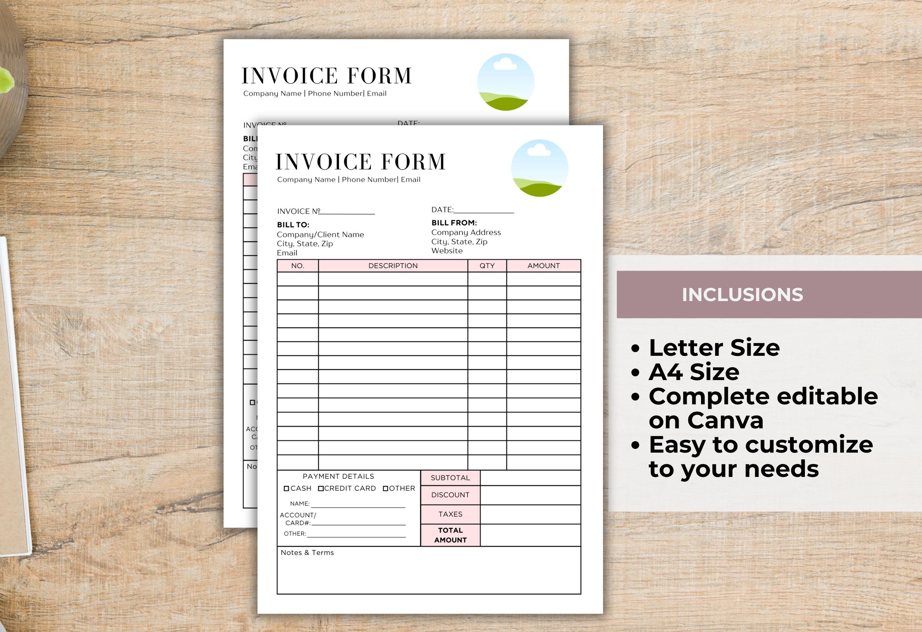 Editable Invoice Template | Canva Template | Small Business Forms ...