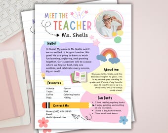 Bewerkbare Meet the Teacher-sjabloon, aanpasbare canvassjabloon, Terug naar school-brief, open schoolavond, nieuwsbrief voor docenten, elementair