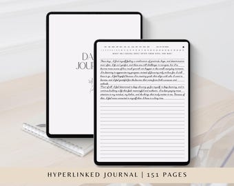 Minimalist Digital Daily Journal Prompts, Hard Questions Journal Prompts, Digital Notebook, Goodnotes, Hyperlinked Diary, Self Discovery