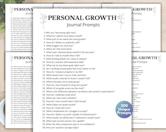 200 Personal Growth Journal Prompts, Self-Discovery Writing Prompts, 5 Minutes Journaling, Self-Reflection, Difficult Question, Shadow Work