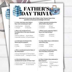Father’s Day Trivia Games, Father’s Day Party Games, Printable Father’s Day Questions, Father’s Day Activities, Family Fun Activities image 1