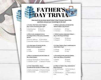 Trivia-games voor Vaderdag, Vaderdagfeestspellen, Afdrukbare Vaderdagvragen, Vaderdagactiviteiten, Leuke gezinsactiviteiten