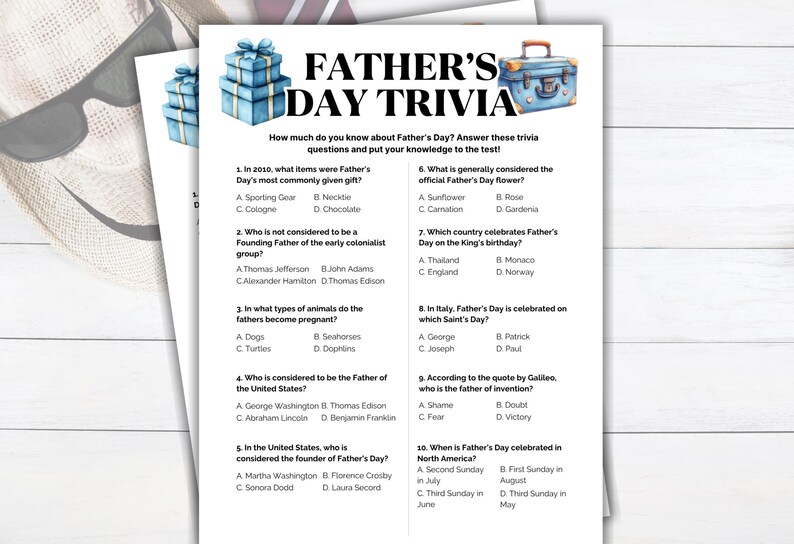 Father’s Day Trivia Games, Father’s Day Party Games, Printable Father’s Day Questions, Father’s Day Activities, Family Fun Activities image 1