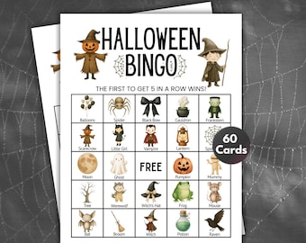 60 Halloween Bingo Cards, Halloween Bingo, Halloween Party Games, Halloween Activity, Office Games, Fall Bingo Games, Holiday Games