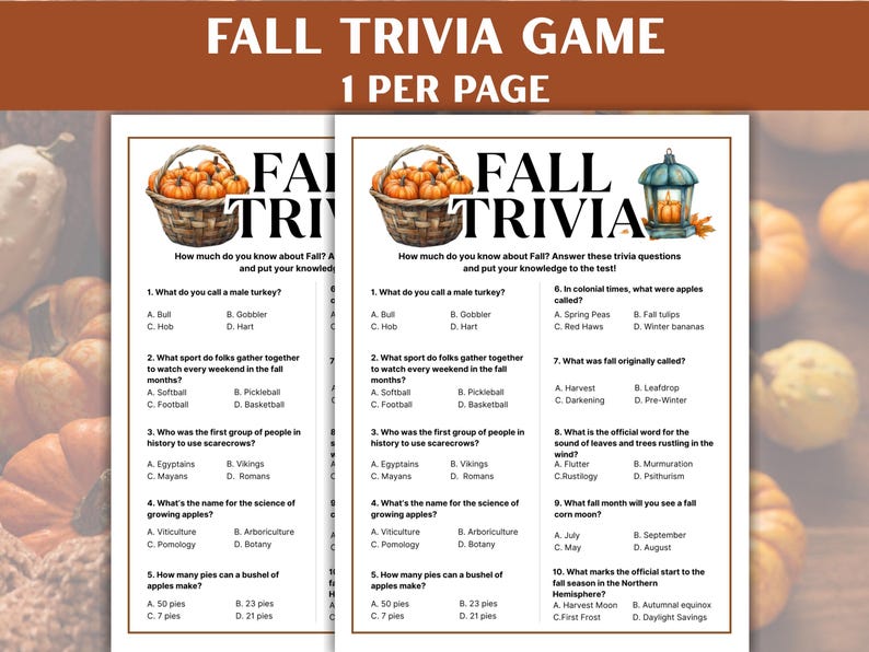 Fall Trivia Game, Autumn Printable Games, Fall Printable Games, Fall ...