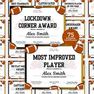 75 Editable Football Certificates, Football Awards, Football Team End of Season Awards, Football Team Party, Football Season Awards