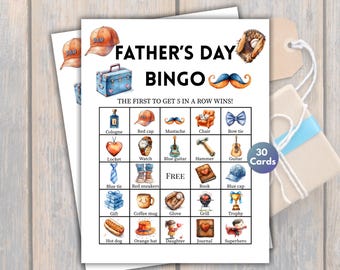 Vaderdagbingo, 30 afdrukbare vaderdagbingokaarten, Vaderdagspel, Vaderdagfeestbrunch, Vaderdagviering
