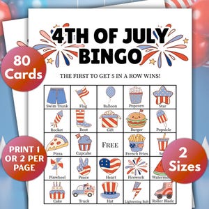 4 juli-bingo, 80 4 juli-bingo, 4 juli-spellen, Independence Day-bingo, patriottische bingokaarten,