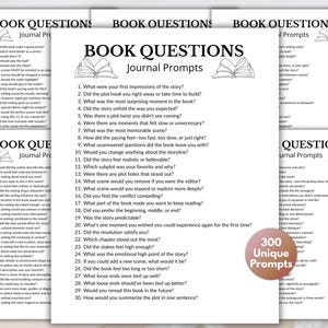 300 preguntas para escribir sobre debates de libros, diario de lectura, preguntas para clubes de lectura, diario de clubes de lectura, preguntas para diarios, diario de Booktok, guiado imagen 1