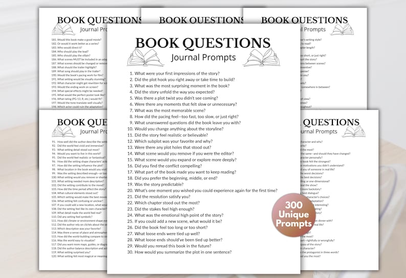 300 preguntas para escribir sobre debates de libros, diario de lectura, preguntas para clubes de lectura, diario de clubes de lectura, preguntas para diarios, diario de Booktok, guiado imagen 1