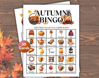 30 herfstbingokaarten, herfstafdrukbare spellen, herfstspel, herfstactiviteit, Thanksgiving-spelactiviteiten, gezinsavond, vakantiebingo