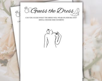 Gioco stampabile "Indovina l'abito" per addio al nubilato, Disegna l'abito, Giochi di matrimonio, Giochi per la festa di addio al nubilato, Giochi per la sposa
