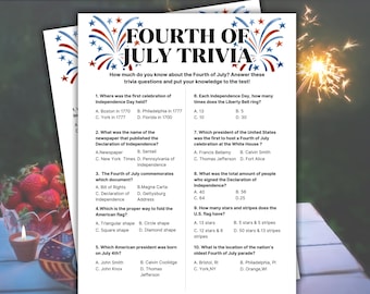 4 juli Trivia Game, Independence Day Trivia Game, Fourth of July Trivia, vakantie Trivia Game, familiereüniespellen, familiefeestspellen
