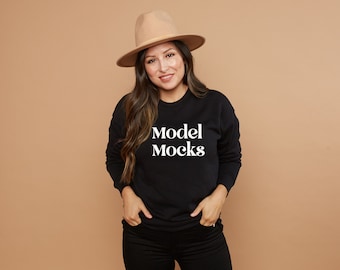 Bella Canvas 3945 MOCKUP | Black Sweatshirt | BELLA CANVAS | Gildan 18000 | Sweatshirt Mockup | Model Mockup