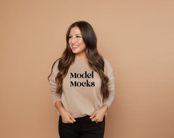 Bella Canvas 3945 MOCKUP | Tan Sweatshirt | BELLA CANVAS | Gildan 18000 | Sweatshirt Mockup | Model Mockup | Drop Shoulder