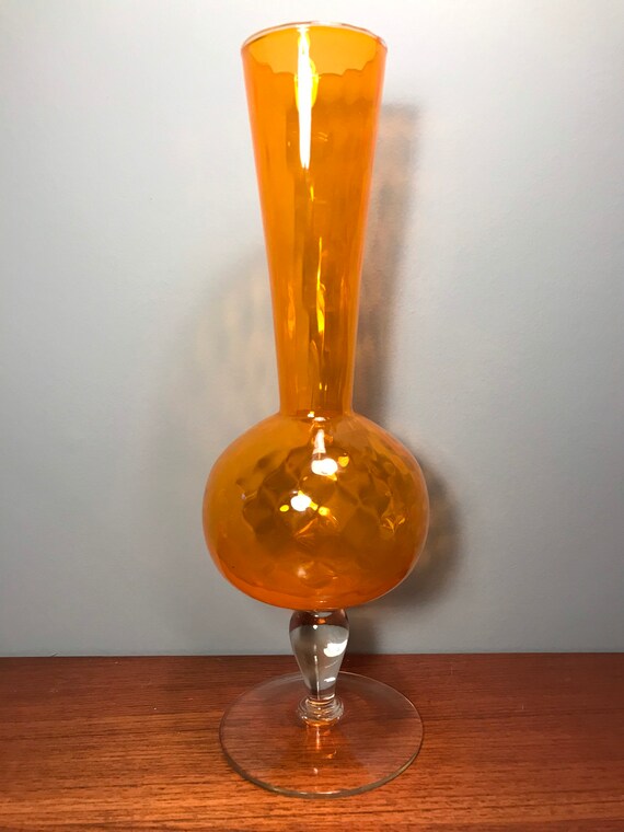 Beautiful Vintage Orange Glass Vase Narrow Base Bulb Body Etsy