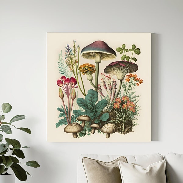 Gocco Mushroom Print, Mushroom Art, Wall Art, Mushroom Print, Framable Prints Vintage