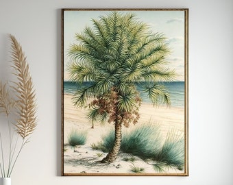 Vintage Palm Tree Illustration, Digital Art Download, Palm Tree Illustration, Vintage Palm Tree Art, Palm Tree Print