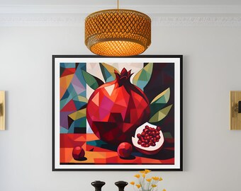 Pittura d'arte del melograno, stampa d'arte del melograno per l'arredamento della cucina, pittura a olio moderna della sala da pranzo