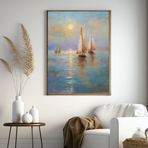 Seascapes oil painting, sail boat painting, vintage nautical painting, sailboat print, Gift for sea lover