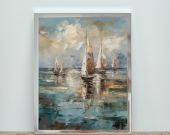 Sail boat painting, seascape painting, nautical painting, sailboat print, gift for boat lover