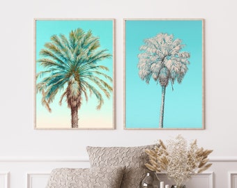 Impresión de palmeras, Conjunto de dos, Dos palmeras, Arte de pared digital, Ilustración de palmeras, Palmera boho, Regalo para hija