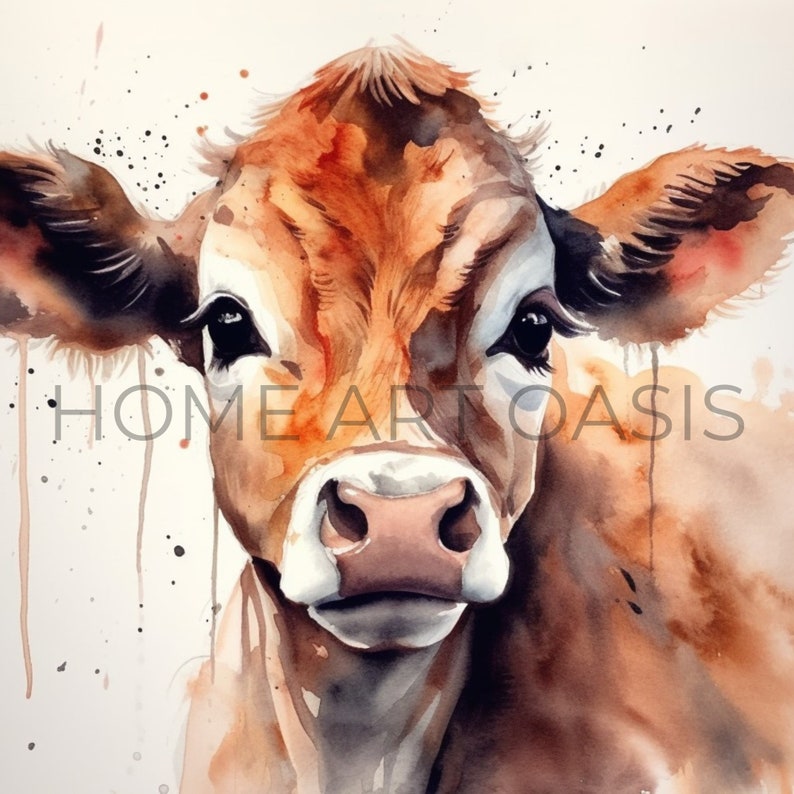Pittura ad acquerello di mucca, arte di poster di mucca, arte di vitello per casa di campagna, arte di mucca ad acquerello immagine 10
