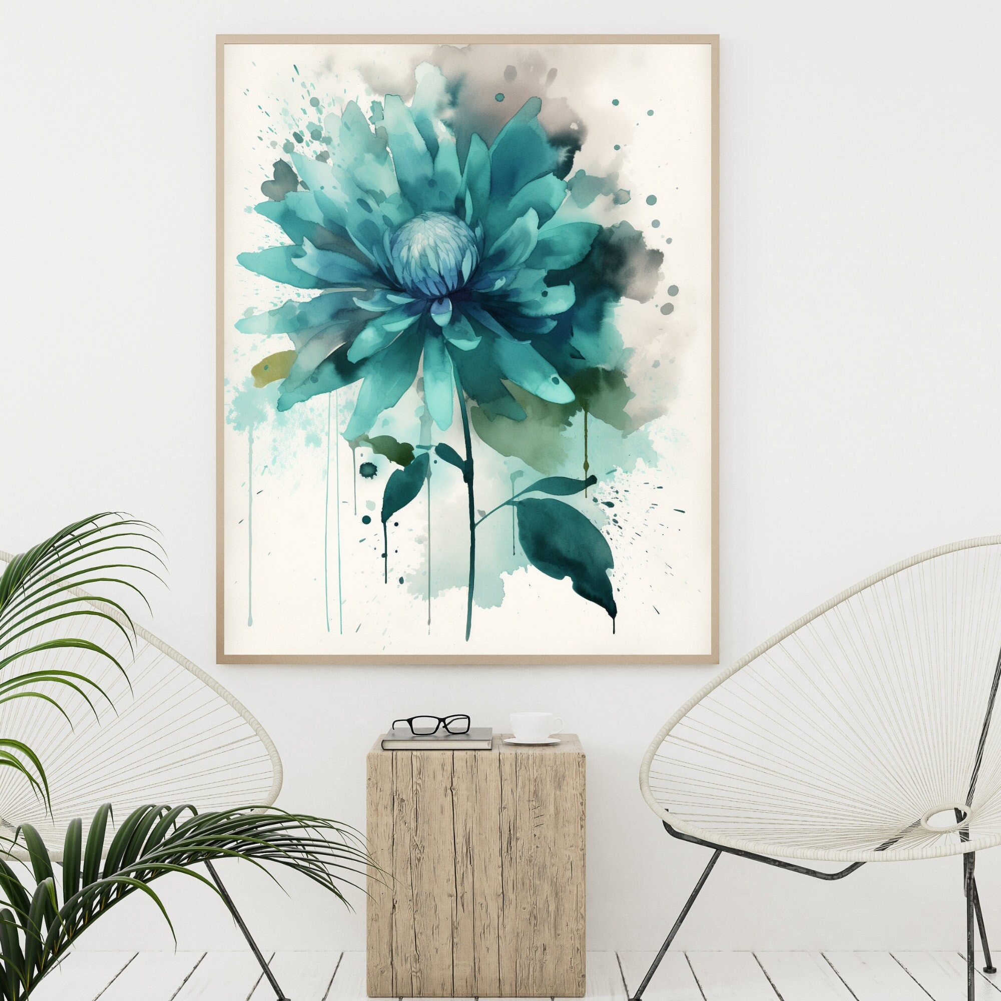 Teal Botanical Art, Downloadable Art, Botanical Print, Aqua Blue Wall