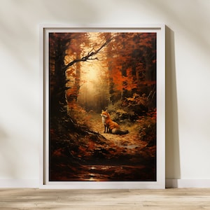 Impresiones rústicas de zorros, arte de póster de zorros, arte imprimible de zorros, arte de póster de otoño