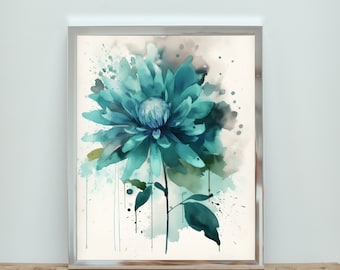 Teal Botanical Art, Downloadable Art, Botanical Print, Aqua Blue Wall Art, Staging Wall Art
