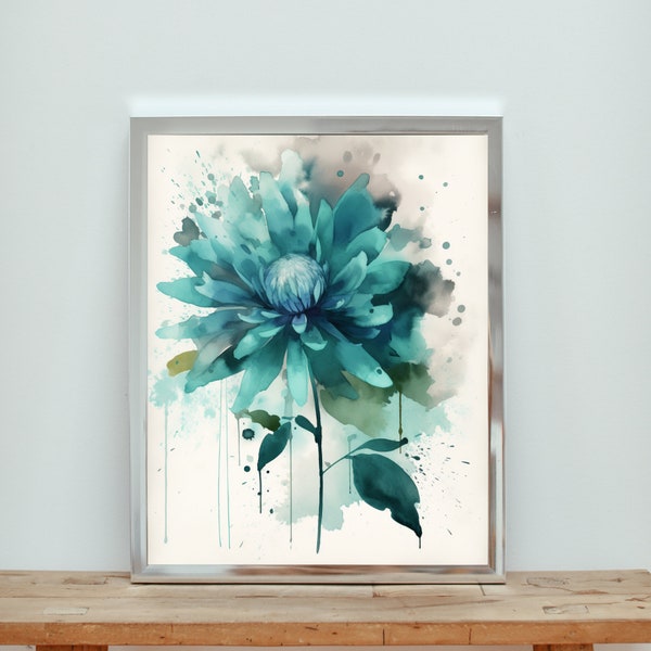 Teal Botanical Art, Downloadable Art, Botanical Print, Aqua Blue Wall Art, Staging Wall Art