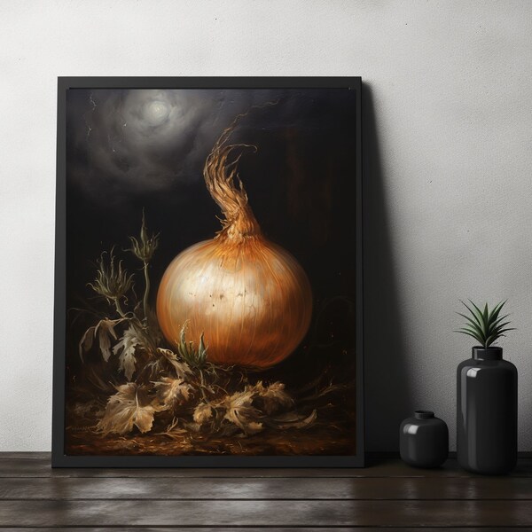 Onion oil painting, onion art print, earthy gallery wall, autumn aesthetic decor