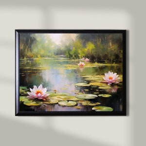 Waterlilies Oil Painting, Green Wall Painting, Waterlilies Painting, Waterlily Wall Art, Waterlilies Print, Gift for New Home