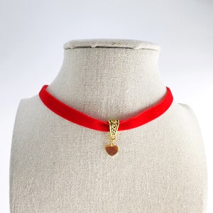 Red Velvet Choker/Antique Gold Heart Choker/Heart Necklace/Bohemian Choker/ Gothic Choker/3/8-inch-wide/ Custom made Your Length