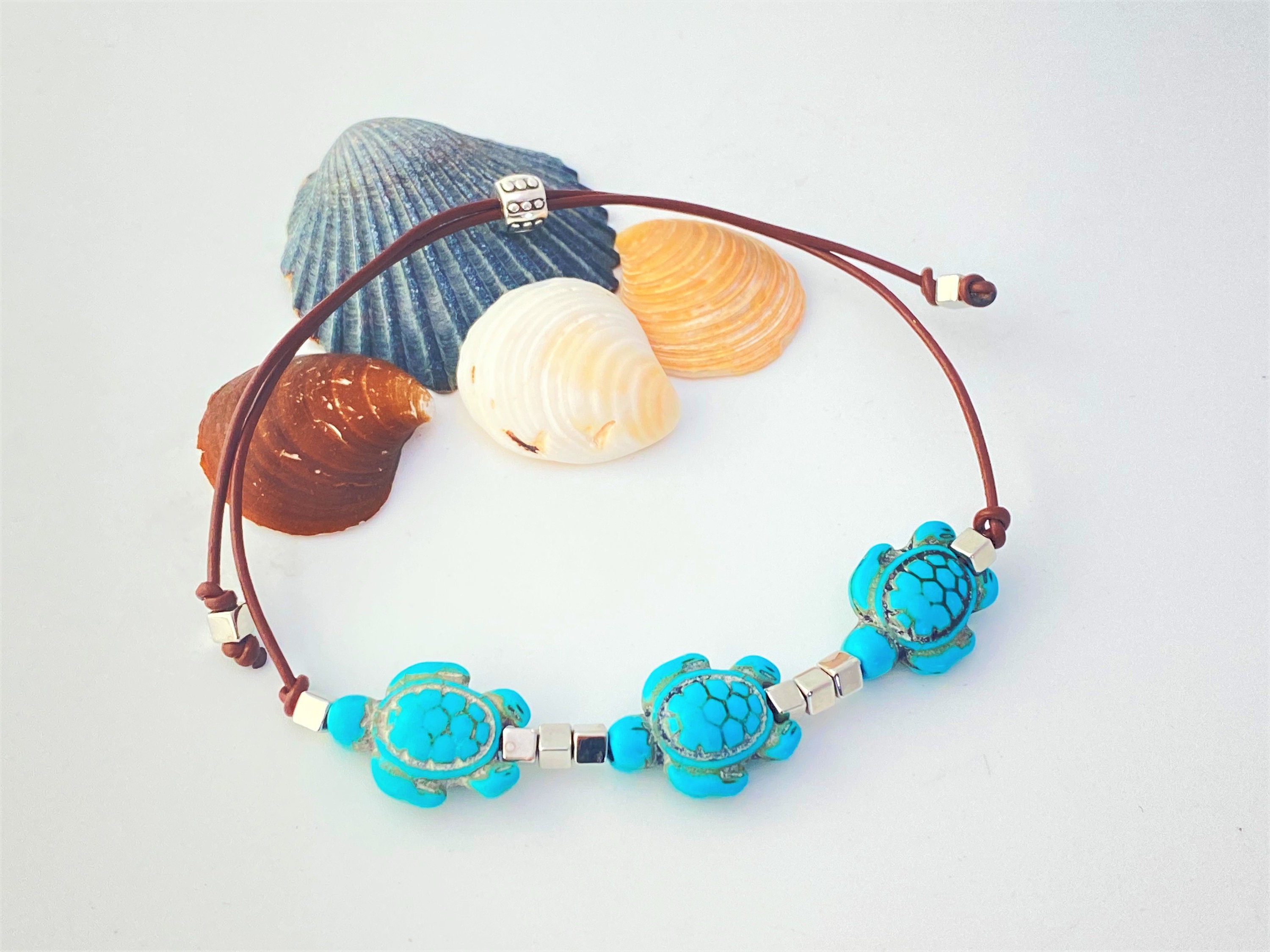 Leather Turquoise Turtle Anklet: Boho Beaded Foot Jewelry - Etsy
