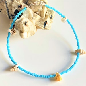 Shell Anklet: Turquoise Seed Bead Beach Ankle Bracelet
