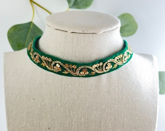 Gold Stickerei Samt Choker/grüner Samt Choker/Antike Spitze Choker/Samt Halskette/Vintage Choker/Boho Choker/Gothic Choker