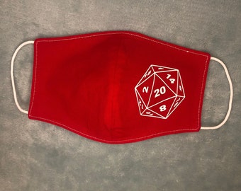 Dungeons and Dragons D20 Reusable HTV Facemask Nerd Gift for Fantasy D&D Fan