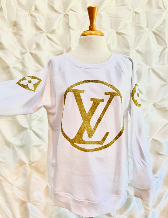 Womens white sweatshirt with gold glitter Etsy